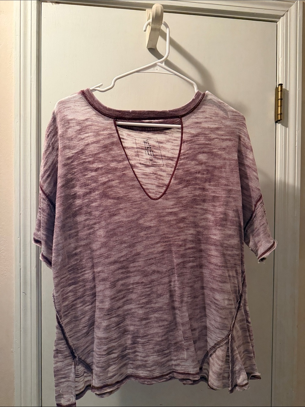 We The Free Marled Short Sleeve V-Notch Top - Plum